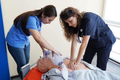 CPR training with CPR doll